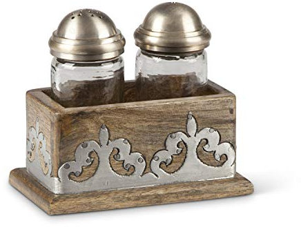 GG Collection Ensemble salière et poivrière en bois de manguier avec incrustations en métal