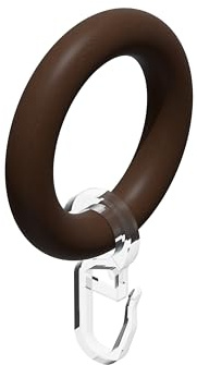 Interdeco Gardinenringe mit Faltenhaken/Holz-Ringe in Nussbaum für Gardinenstangen 20 mm Ø (20 Stück)