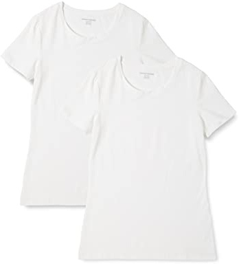 Amazon Essentials Women's 2-Pack Short-Sleeve Crewneck Solid T-Shirt Shirt, -white, Small