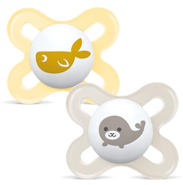 MAM Napp, Nyfödd, 0-2 månader med symmetrisk napp, platt och flexibel silikonnapp i mjukt silikon som är lätt att ta emot med självsteriliserande låda, original, neutral glans, 2-pack
