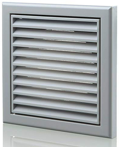 100mm (4 inch) Dia Grey Plastic External Fixed Blade Vent Cover Grille (155x155mm External Size) Extractor Fan Air Ventilation External or Internal Wall Grille for Use Ducting Systems with Flyscreen