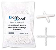 DIAMWOOD - 500 Croisillons Carrelage 2 mm en Croix Ajourée - Pose Faïence, Grès Cérame et Sols - Espacement Régulier, Finition Parfaite et Haute Résistance