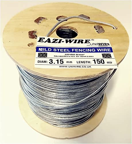 F&G Supplies 150m roll of 3.15mm diameter galvanised mild steel line or straining wire in a handy spool