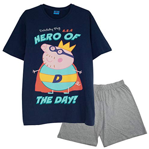 Peppa Pig Daddy Pig Hero Of The Day Short Pyjamas Set, Adults, S-5XL, Blue, Official Merchandise
