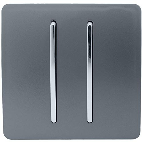 Trendi 2 Gang (2 Way & 3 way Intermediate) 240V Screwless Raised Front Plate Plastic Artistic Modern Glossy 10 Amp Chrome Rocker Double Electrical Wall Light Switch Warm Grey - ART-SS29WG