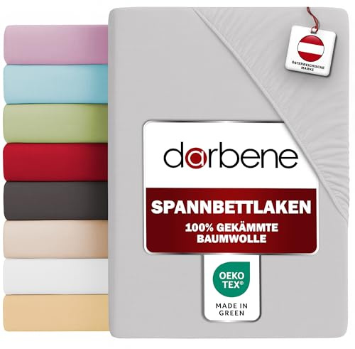 DarBene® Spannbettlaken, Oeko-TEX, Hellgrau, 140x200 cm | 100% gekämmte Baumwolle, 145 g/㎡ Jersey, bis 30 cm Matratzenhöhe, atmungsaktiv, weich, kuschelig