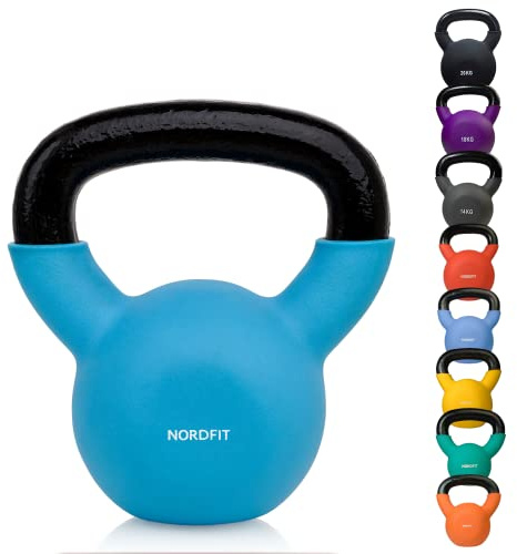 NORDFIT Cast Iron Kettlebell 4kg-20kg with Neoprene Coating - Home Gym Strength Training Weight