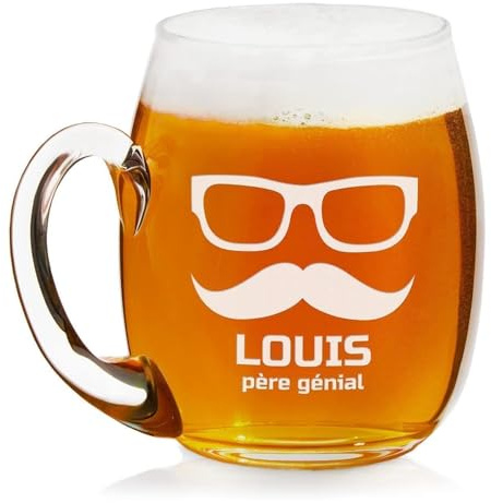 Maverton Chope à Bière Gravée, Cadeau personnalisée pour lui | Capacité : 500 ml, Cadeau d’anniversaire homme, Verre à Bière avec gravure, Lunettes