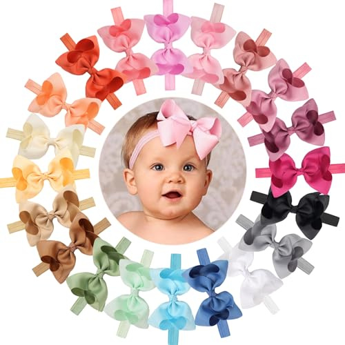 CÉLLOT Baby Girls Headbands Grosgrain Ribbon 4.5 Hair Bows Headband Big Bow Hair Bands for Toddler Pack of 20