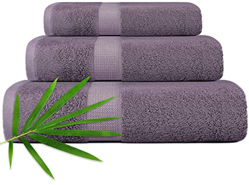 CANFOISON 3PC Bathroom Towel Set for Face and Body, Sensitive Skin Lavender Purple Luxury Towels Set for Adult Students Kids Baby, Super Soft Highly Absorbent Towels Set for Bathroom 3 PC
