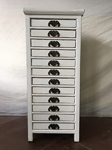 Antiker Dokumentenschrank Apothekerschrank Apothekerkommode Büroschrank Aktenschrank Schrank Sideboard Kommode Kommodenschrank Sideboardschrank mit 12 Schubladen Breite45xHöhe103cm Farbe weiß
