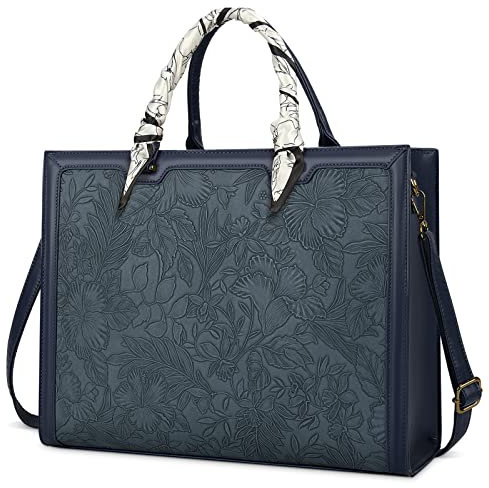NUBILY Handtasche Damen Shopper Große Leder Umhängetasche Elegant Gross Laptop Schultertasche Arbeitstasche Notebooktasche 15.6 Zoll Blau