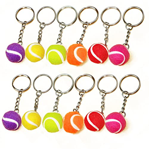 12 Pièces Porte-Clés Balle de Tennis, Mini Porte-clés en Métal avec Tennis, Créatif Porte-clés Balle de Tennis, Convient Aux Amateurs de Tennis, Fêtes (6 Couleurs)