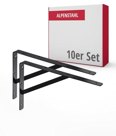 ALPENSTAHL Schwerlast-Konsole Wand-Winkel Athena Schwerlast-Träger Schwarz Tragkraft 300 kg Regal-Halter Stahl massiv Regalträger für die Wandmontage, 10x 500 x 325 x 30 mm