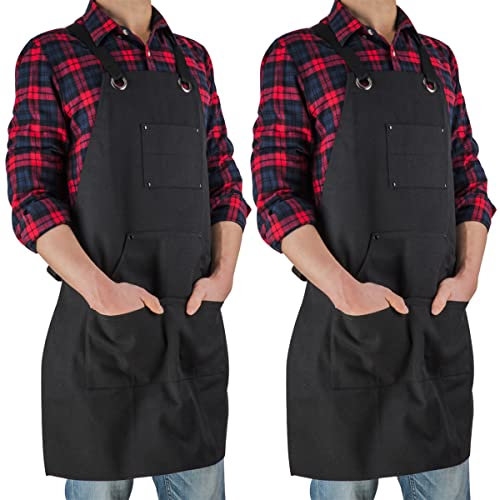 ETBOL Segeltuchschürze für Herren, 473 g, strapazierfähig, für Tischler, Holzarbeiter, Schmiede, Grillen, Werkstatt, Schwarz, 2 Stück