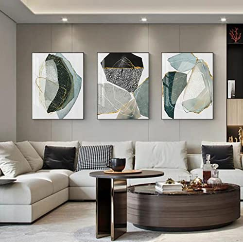 3er Poster Set Leinwandbilder Abstrakt Marmor Poster Set Grün und Gold Kunst Wandbild, Moderne Minimalistische Wand Wohnzimmer Decor Leinwand Ungerahmt (A+B+C,40 x 60cm)