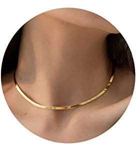 Hipwope 14K Gold/Silver Plated Snake Chain Necklace,Herringbone Necklace For Women Gold Filled Flat Chain Necklace for Women Girl Gifts Jewelry Adjustable Necklace 3/5MM(W) 16/18 20/22/24(L)