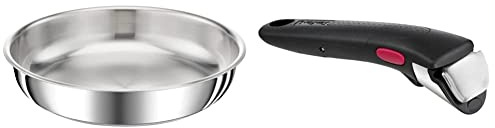 Tefal Ingenio Preference Poêle 28 cm, Empilable, Acier inoxydable, Induction, Polyvalence, Gain de place L9720602 & Ingenio Poignée amovible noire, Empilable, Amovible, Verrouillage sécurité 3 points