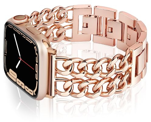 Vamyzji Kompatibel mit Apple Watch Armband 42mm (Series 11 10) 41mm 40mm 38mm, Rosegold Edelstahl Metallband für Apple Watch Serie 11 10 9 8 7 6 5 4 3 2 1 SE, Mode Kette iWatch Armband für Damen