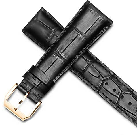 BONOOL Uhrenarmband für IWC-Fliegeruhren Portofino PORTUGIESER Herrenarmband-Uhrenzubehör Echtleder-Uhrenarmband Uhrengürtelkette (Farbe: Schwarz-Gold-Verschluss1, Größe: 21 mm)