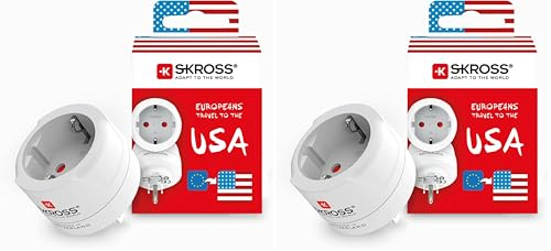 SKROSS Country Adapter Europe to USA: Reiseadapter für Reisen aus Europa in Länder, die den amerikanischen Standard verwenden, Weiß (Packung mit 2)