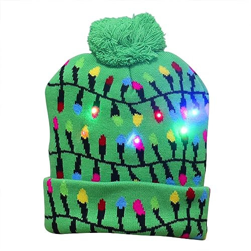 ISAKEN Weihnachtsmütze mit LED Licht, Damen Herren Strickmütze Weihnachten Mütze Nikolausmütze Kinder Warme Beanie Hat Winterwärmer Santa Mütze für Weihnachten Partys, Feiertage und Neujahrsgeschenk