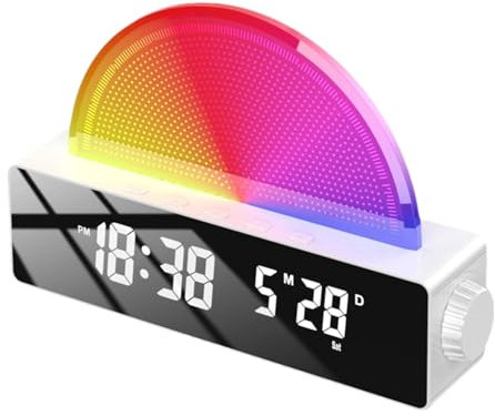 TONGFENG Reloj despertador de amanecer | Reloj despertador con luz de amanecer | Simulador de luz de despertar | Luz nocturna multicolor regulable para dormitorio de niños