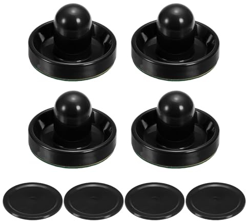 PATIKIL 96mm Air Hockey Pushers Black and Air Hockey Pucks, Handles Paddles Replacement Accessory(4 Pushers with Pads, 4 Pucks)