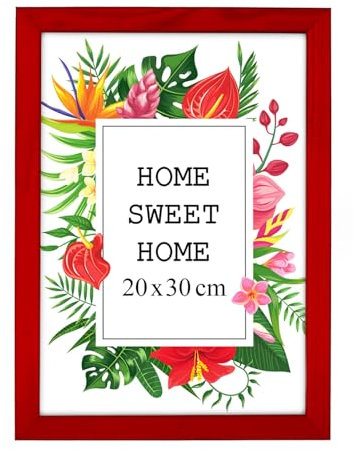 MG Design Red Wooden Photo Frame 8 x 12 in (20 x 30 cm) – Shatter-Resistant Acrylic Glass – Wall Mount Portrait & Landscape