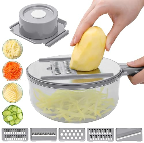 Râpe à légumes multifonction sans blesser les mains avec 5 types de lames en acier inoxydable, hachoir multifonction, râpe à légumes, râpe à concombre, pommes de terre, fromage, gadgets de cuisine