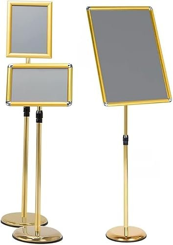 Kundenstopper Outdoor Werbeständer A2 A3 A4 Posterständer Prospektständer Für Hoch-/Querformat Höhenverstellbar Plakathalter Klapprahmen Teller Aufsteller Für Anzeige Anzeigen/Poster(Gold,A4)