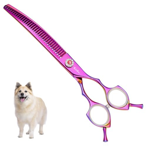 7,5 pollici 25 gradi curvi 35 denti Chunkers forbici per la cura del cane, 65% di assottigliamento Blender professionale di forbici per animali domestici, acciaio VG10