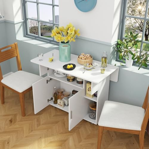 Chleby Credenza con piano di lavoro, credenza da cucina, soggiorno, armadio laterale con ruote, tavolo da pranzo pieghevole per cucina, soggiorno