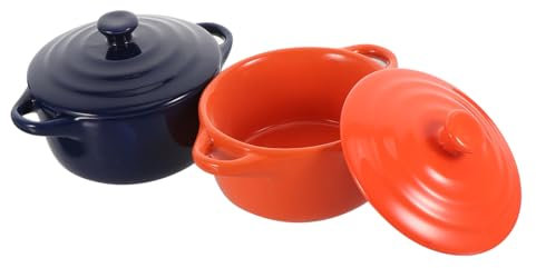 IMIKEYA 2 Pezzi Ciotola Di Budino Di Anfora Piccola Casseruola Con Coperchio Per Il Trasporto Contenitori Con Coperchi Ciotole Di Crema Brulée Insalatiera Di Frutta Ciotola Di Ramen Con Coperchio