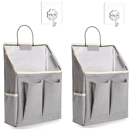 2 Pezzi Borsa Portaoggetti da Parete, Portaoggetti da Appendere, Borsa da Appendere a Parete Portatile Pieghevole, Organizer Appeso, in Tessuto Lino Cotone Impermeabile per Camera, Cucina, Bagno