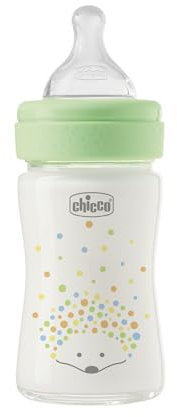 Chicco Biberon Perfect Easy Flusso Lento, con Tettarella Physio in Morbido Silicone e Finitura Soft Sense, Anticolica, Riduce Rigurgito e Irritabilità, Bottiglia in Vetro da 150ml, 0 Mesi+, Neutro