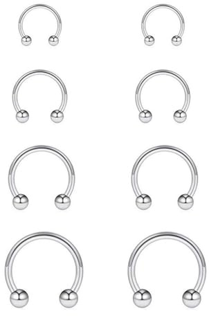 LEEQBCR 8 piezas plateados para el septum, 6/8/10/12 mm herradura de titanio, piercing para la nariz, para novias, cumpleaños, Navidad, regalo, Acero inoxidable para mujeres y hombres