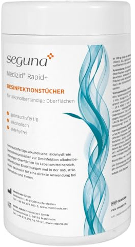 SEGUNA Flächendesinfektionstücher, 150 Desinfektionstücher in praktischer Spenderdose, Desinfektionsmittel zur Desinfektion von Oberflächen, gebrauchsfertig (1 Dose inkl. 150 Tücher)