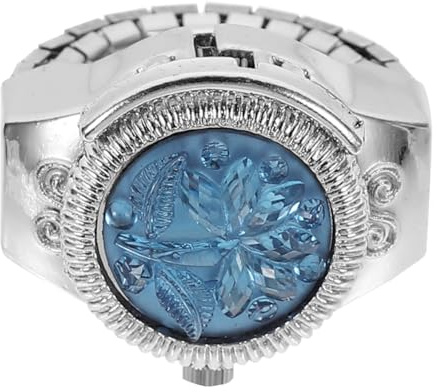 Veemoon Ring Uhr Damen Kleiner Uhr aus Zinklegierung mit Klarer Anzeige und Dekorativem Rosendesign Kreative Blaue Fingeruhr für Alltag