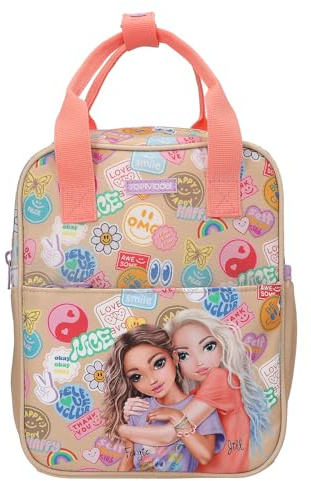 Depesche 13291 TOPModel Girl Power - Rucksack in Beige, mit Model Motiv und bunten Batches, Tasche mit verstellbaren Trägern