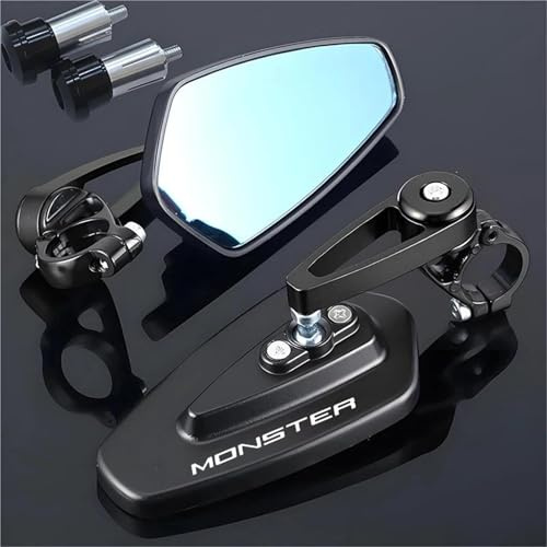 HYRHEV Motorradspiegel Rückspiegel 2 Stück Lenkerenden CNC Schwarz Für Ducati Monster 1200 1200R 1200S 821 937 950 Plus Motorrad Rückspiegel(Schwarz)
