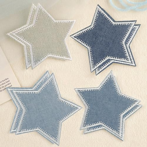 LARENNT Set med 8 lappar för strykning, stjärna – denim, blå stjärna, stryklappar för barn – dekorativa flick för strykning, barnlappar för jeans, kläder, jackor, t-shirts, hattar, ryggsäckar