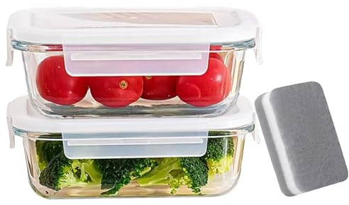 Habwah Glass Food Containers With Lids, Reusable Lunch Box, Heat & Cold Resistant Storage Containers, Microwave, Oven & Dishwasher Safe (2 Pack,680 ml)
