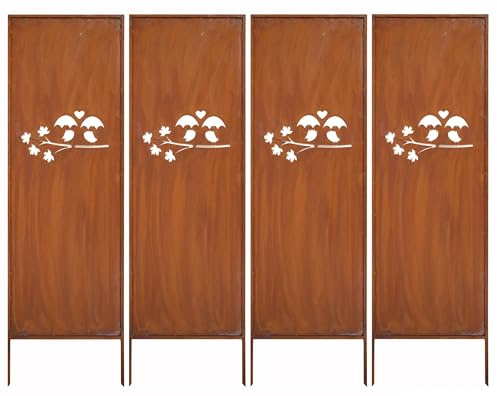 Kapaga - Lot de 4 Brise-vues en Métal Corten 160 x 50 cm - Effet Rouillé - Paravent Rustique pour Jardin - Panneaux de Protection Extérieurs - Élément Décoratif de Jardin - Clôture Déco (Motif 3)