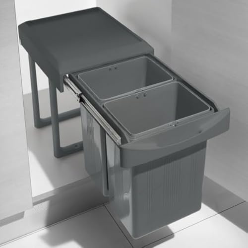 inferramenta Pattumiera Estraibile 97A-2AR – 2 Secchi da 8 Litri | Totale 16L, Colore Ardesia, Montaggio da Anta