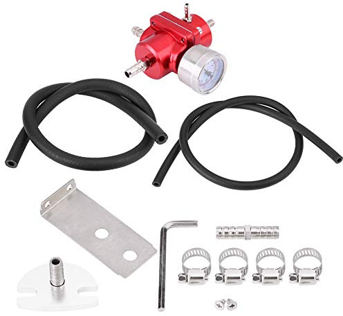 Universal Aluminum Fuel Pressure Regulator Gauge Hose Kit 0 140 PSI Adjustable High Performance Fuel Pressure Regulator Kit for Most Cars Red Blue Optional (Red)