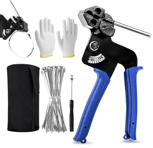 Pistolet à Attache en Acier Inoxydable, Outil D'attache de Câble avec 100 Pièces Serre-Câbles Inox Electriques (4,6 mm x 200 mm), Outil pour Serre-Câbles en Acier Inox, Serre Cable Acier Pince Collier