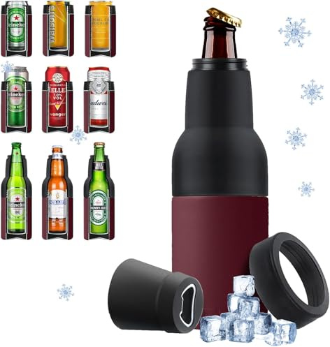 Stepstall 12 oz. Can Cooler Insulator Beer Bottle Holder w/Beer Opener, 4-in-1 Design Slim Can Beer Bottle Cooler, Double Walled Stainless Steel Insulated, Beer Gifts for Men Father (Wild Vine Red)
