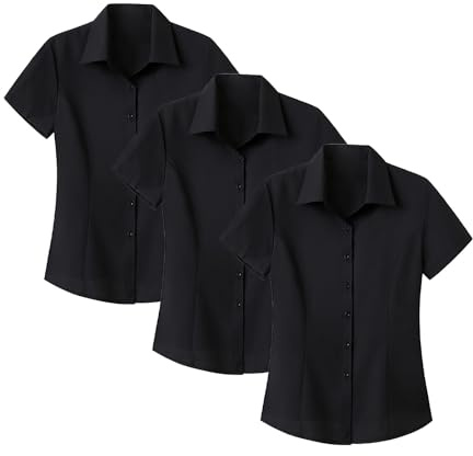 3pc Ladies Work Shirts and Blouses Short Sleeve Button Down Business Casual Office Work Oxford Dress Shirts Workwear Tops