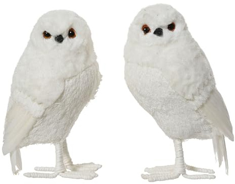 Kaemingk Dekofigur Eule 9x8x15cm Kunstfell 1 Stück Sortiert - Flauschige Weihnachtsfigur - Schneeeule Deko Figur Weihnachten - Tierfigur Weihnachtsdeko - Plüschfigur Weiß